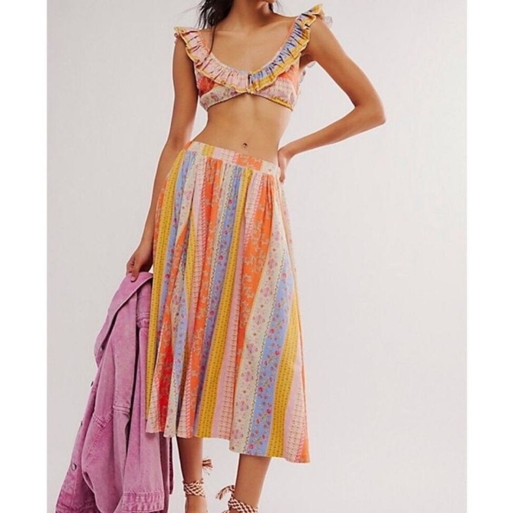 Free People As It Was Skirt Set - Ruffle Print Cropped Top Midi Skirt Set